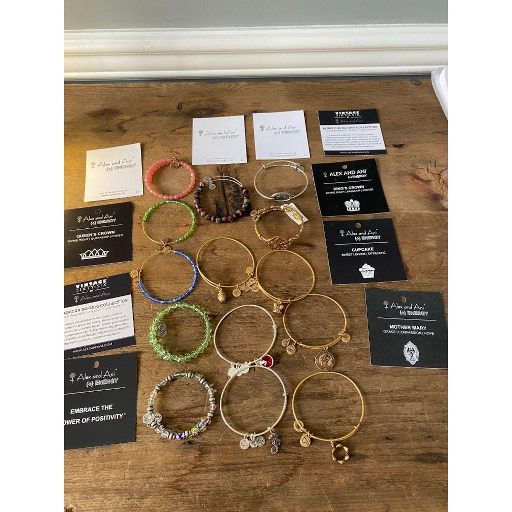 Lot of 14 Alex and Ani Bangle Bracelets Gold & Sil - Picture 2 of 7